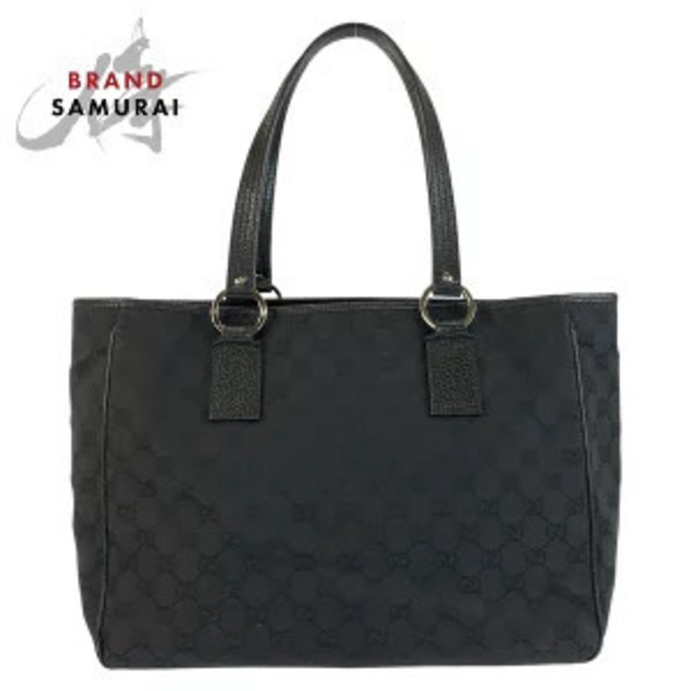 Gucci Black GG Canvas Leather Tote Bag Shoulder